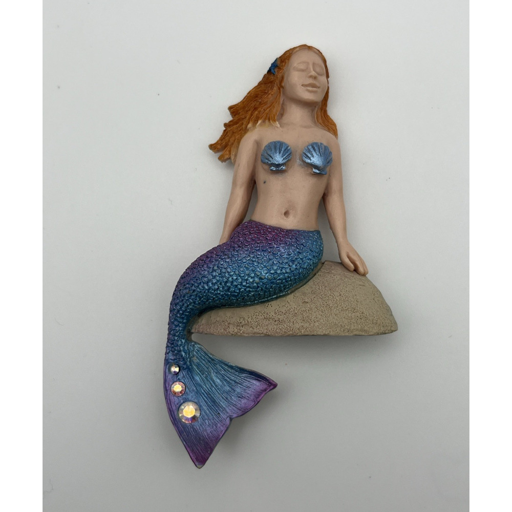 Mermaid Artisan Fridge Magnet by Clay Critters Jewel Fin Tail Blue Handmade USA